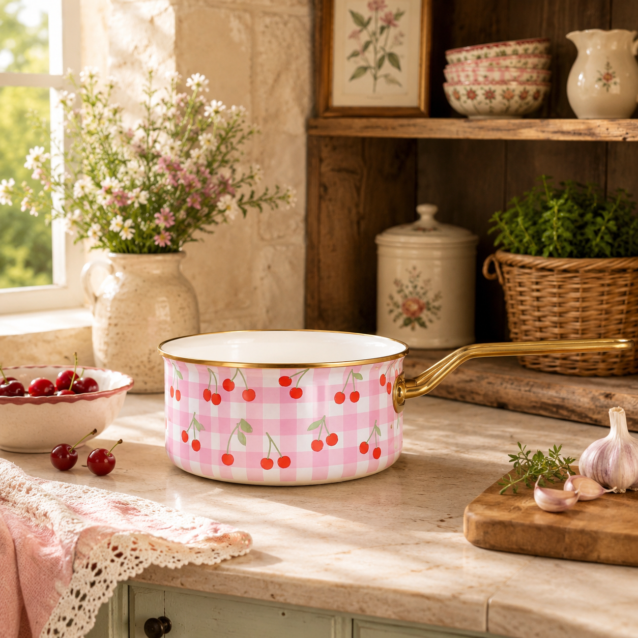 Casserole Vichy Cerise 18cm en acier émaillé