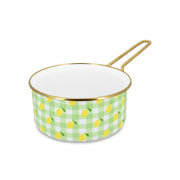 Casserole 18cm Vichy Citron en acier émaillé Menastyl, motif carreaux verts et citrons jaunes, liseré doré