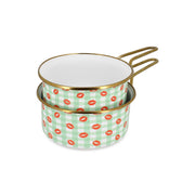 Lot de 2 casseroles Vichy en acier émaillé vert à motifs bisous et carreaux vichy, Menastyl