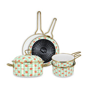 Set de 5 pièces Vichy Bisous Menastyl en acier émaillé motif carreaux verts et bisous rouges avec intérieur noir