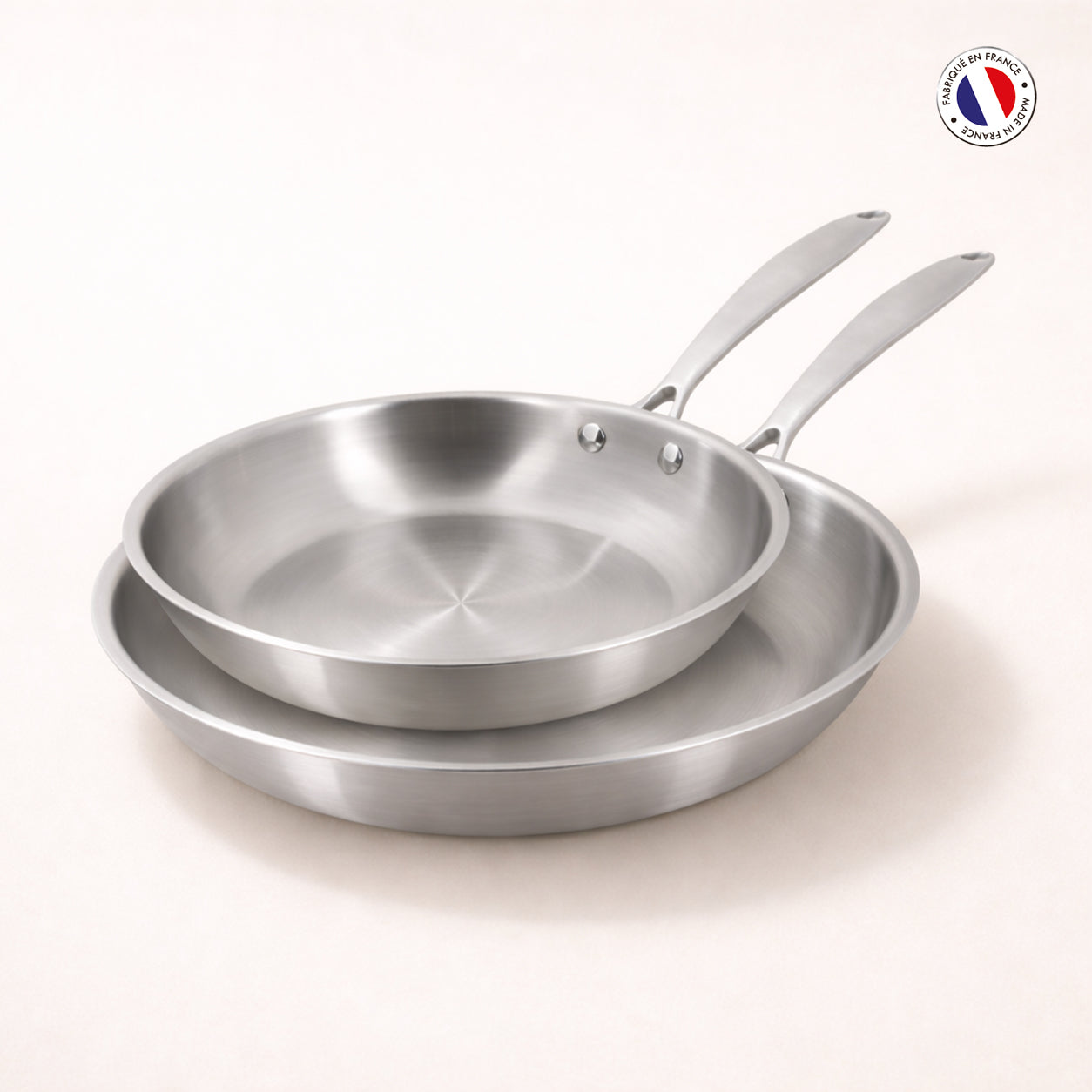 Set de 2 poêles Triply Menastyl 24 et 28 cm en acier inoxydable triple couche, fabrication française