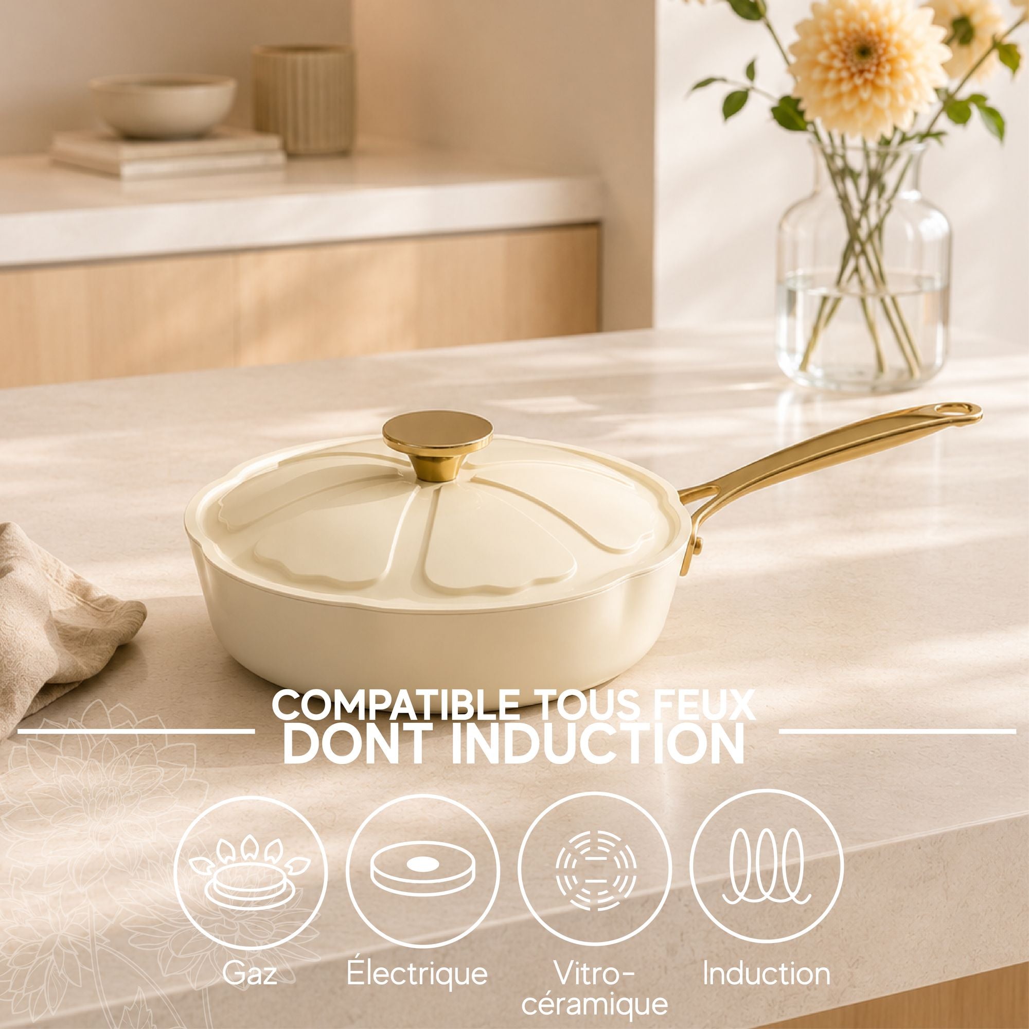 Dahlia 24 cm sauté pan in beige recycled aluminum