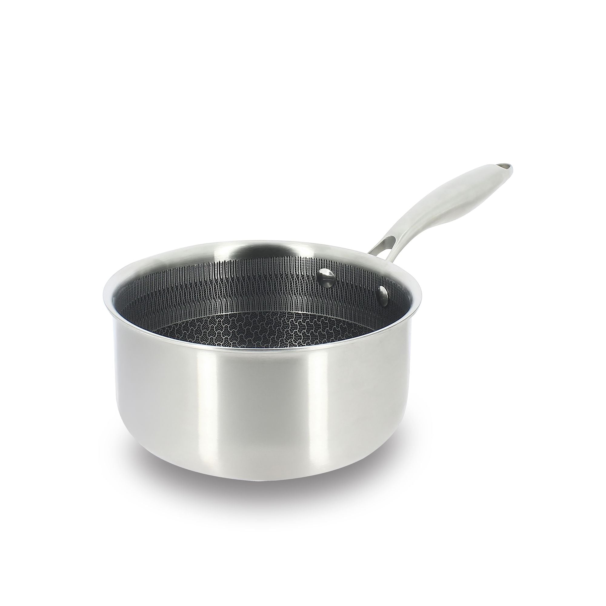Casserole Trinox 14cm en acier inoxydable avec revêtement antiadhésif noir Menastyl, vue trois-quarts