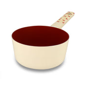 Casserole Cerise 18 cm en aluminium Menastyl, extérieur beige, intérieur rouge bordeaux, motif cerises sur le manche