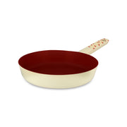 Poêle Cerise 20cm en aluminium Menastyl, intérieur antiadhésif rouge bordeaux, extérieur beige motif cerises