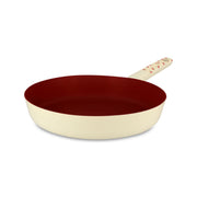 Poêle Cerise 28cm en aluminium Menastyl, crème avec intérieur rouge bordeaux et manche décoré