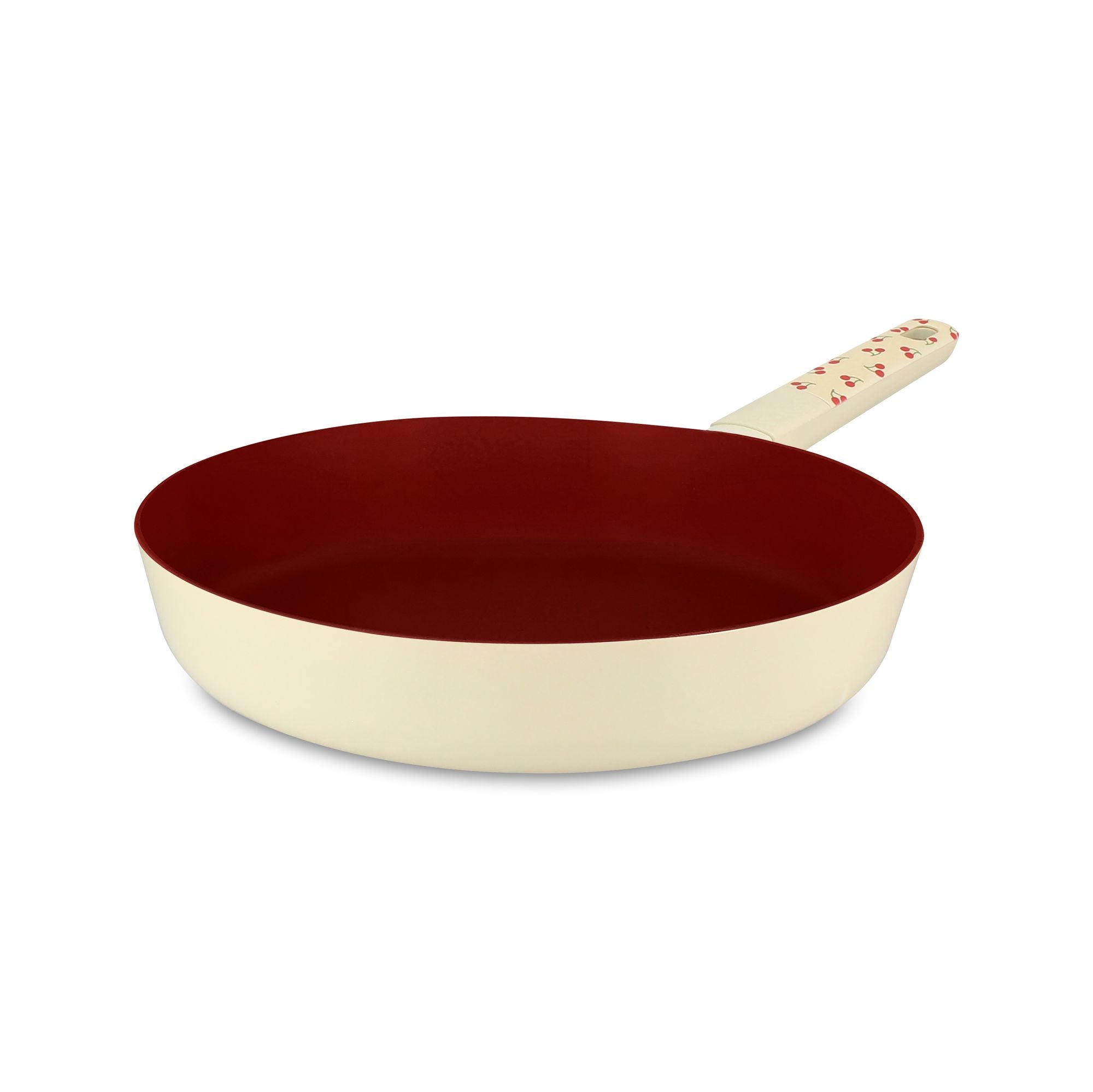 Poêle Cerise 28cm en aluminium Menastyl, crème avec intérieur rouge bordeaux et manche décoré