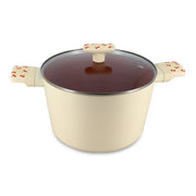 Faitout Cerise 24cm en aluminium couleur crème avec couvercle transparent, motifs cerises rouges, Menastyl