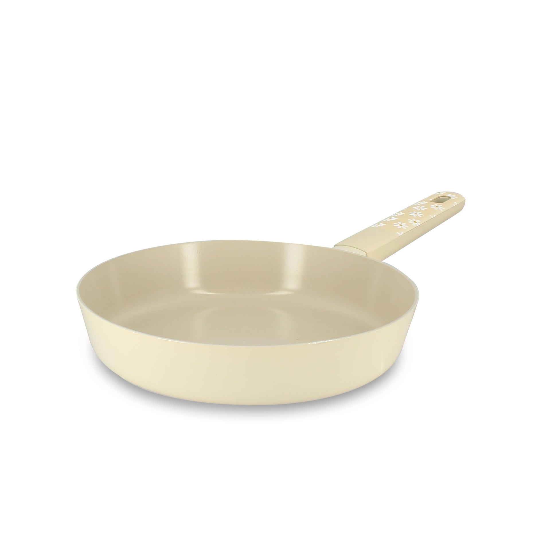 Poêle Marguerite 24cm en aluminium beige Menastyl, vue de face sur fond blanc