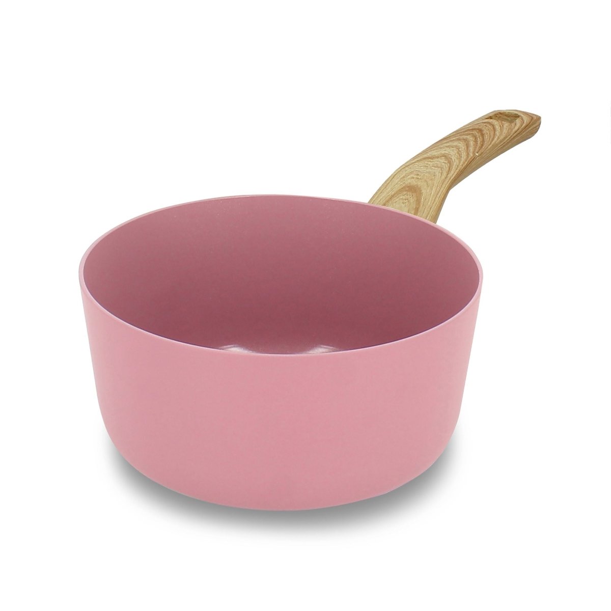 Casserole Colorama 20 cm rose avec manche bois, vue intérieure, revêtement antiadhésif