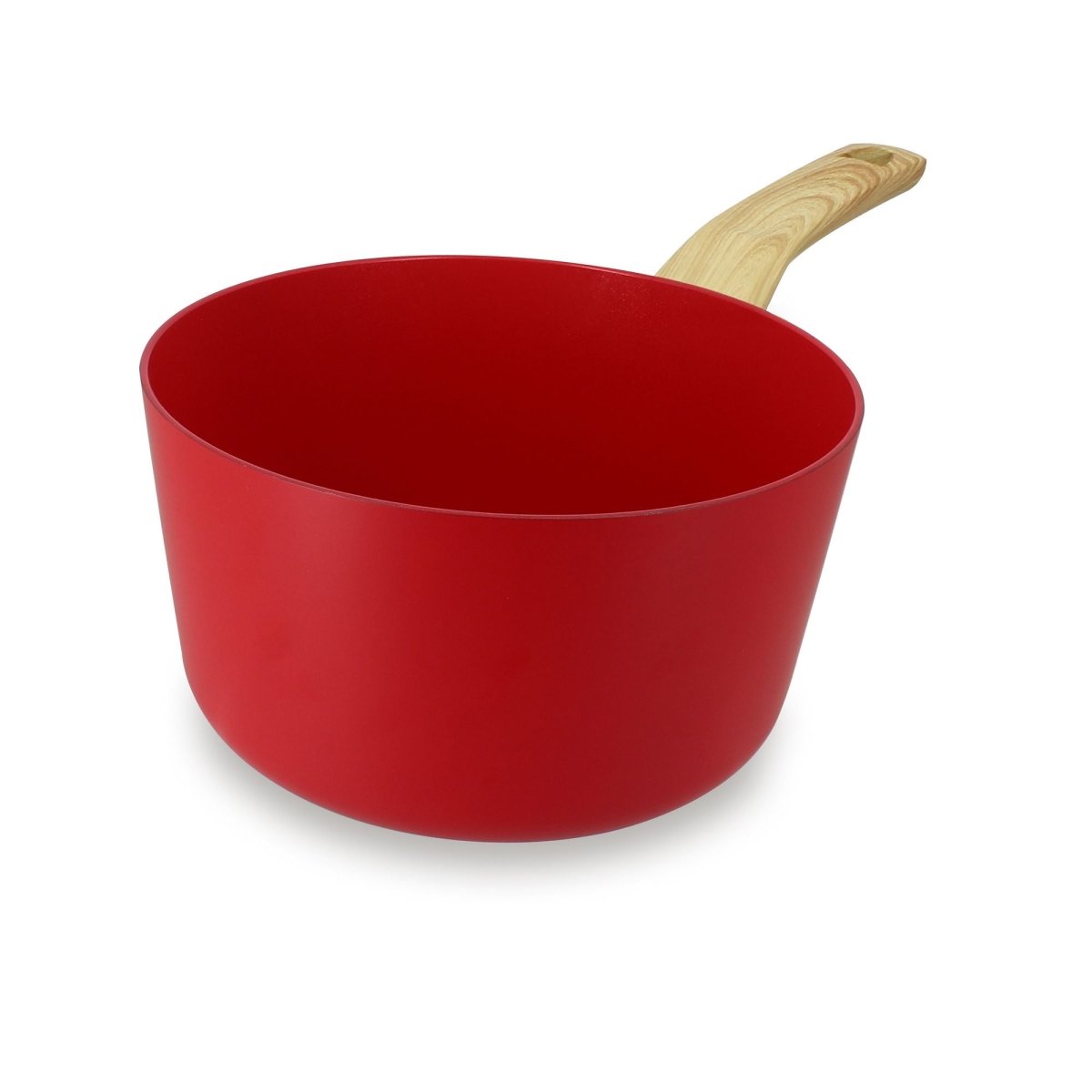 Casserole rouge 20 cm Colorama avec manche bois, vue de trois-quarts sur fond blanc