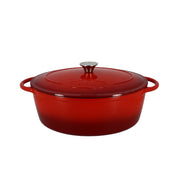Cocotte ovale Colette 4 litres en fonte émaillée rouge avec couvercle Menastyl, vue de face sur fond blanc