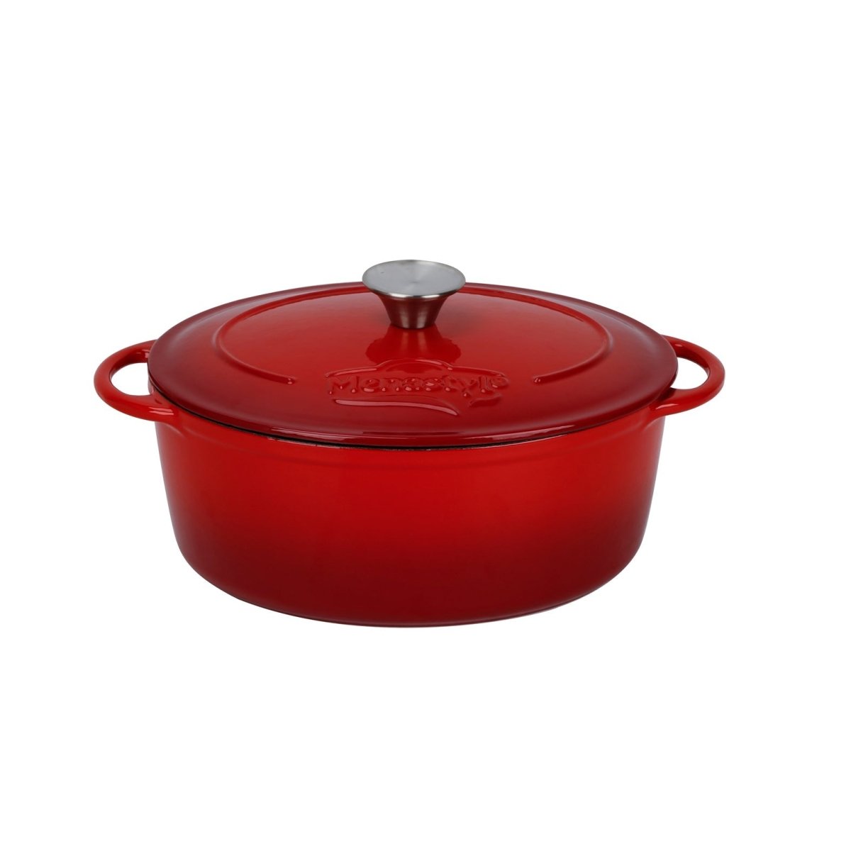 Cocotte ovale Colette 6,5 litres en fonte émaillée rouge Menastyl avec couvercle et poignées latérales