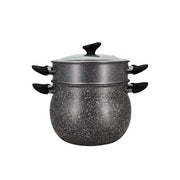 Couscoussier 9L Menastyl en aluminium noir marbré avec couvercle verre et panier vapeur empilés