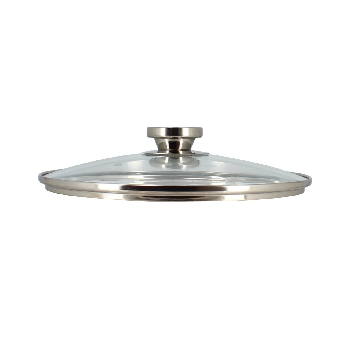 Couvercle en verre et acier inoxydable du couscoussier 10L, vue de profil sur fond blanc