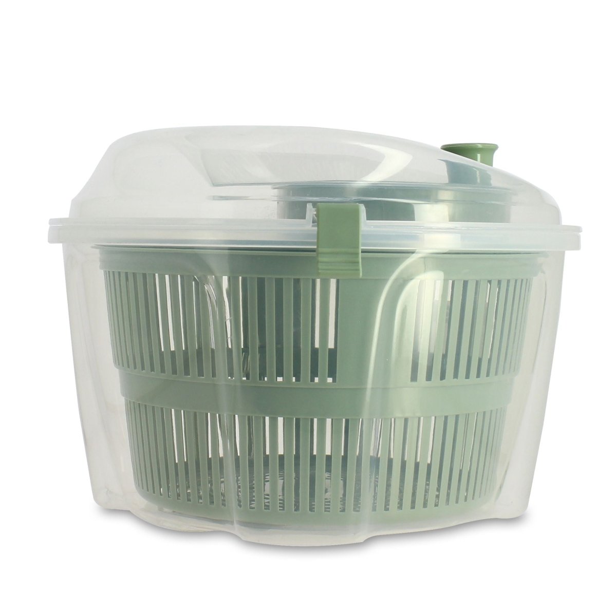 Essoreuse à salade Menastyl en plastique vert et transparent avec panier perforé et couvercle hermétique
