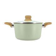 Faitout Colorama 20cm Menastyl vert menthe avec poignées bois et couvercle, vue de face sur fond blanc