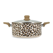 Faitout léopard 24cm Menastyl en aluminium avec couvercle verre, motif beige et noir, vue de face sur fond blanc