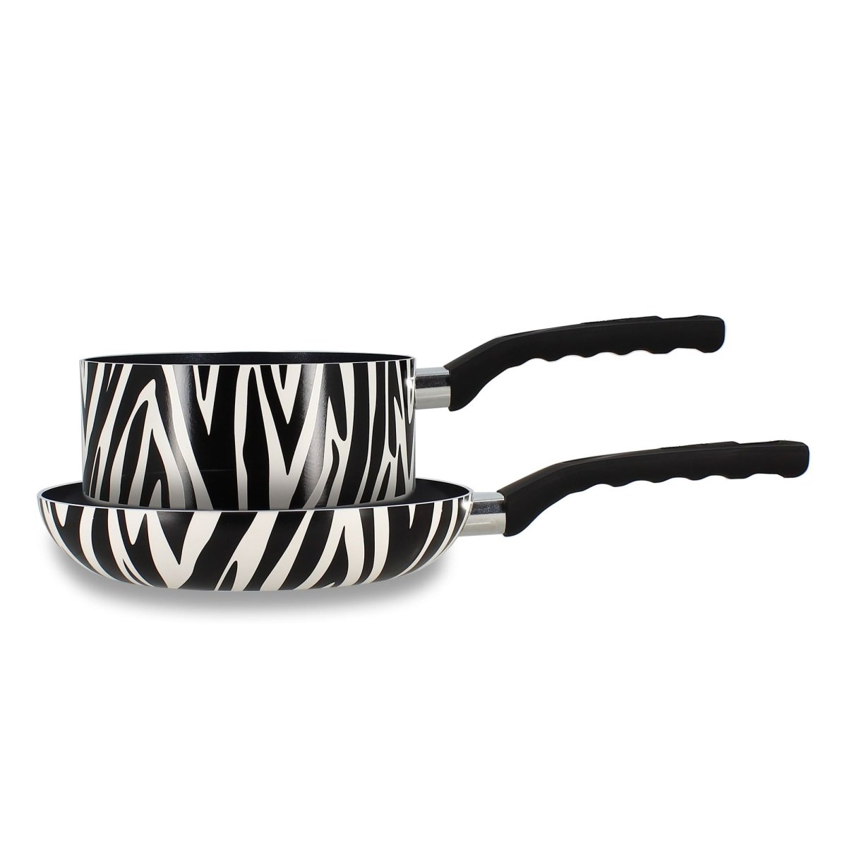 Set 2 pièces casserole et poêle en aluminium motif zèbre noir et blanc Menastyl, revêtement céramique sans PFAS