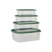 Lot de 4 boîtes de conservation rectangulaires Menastyl empilées, transparentes avec couvercles verts