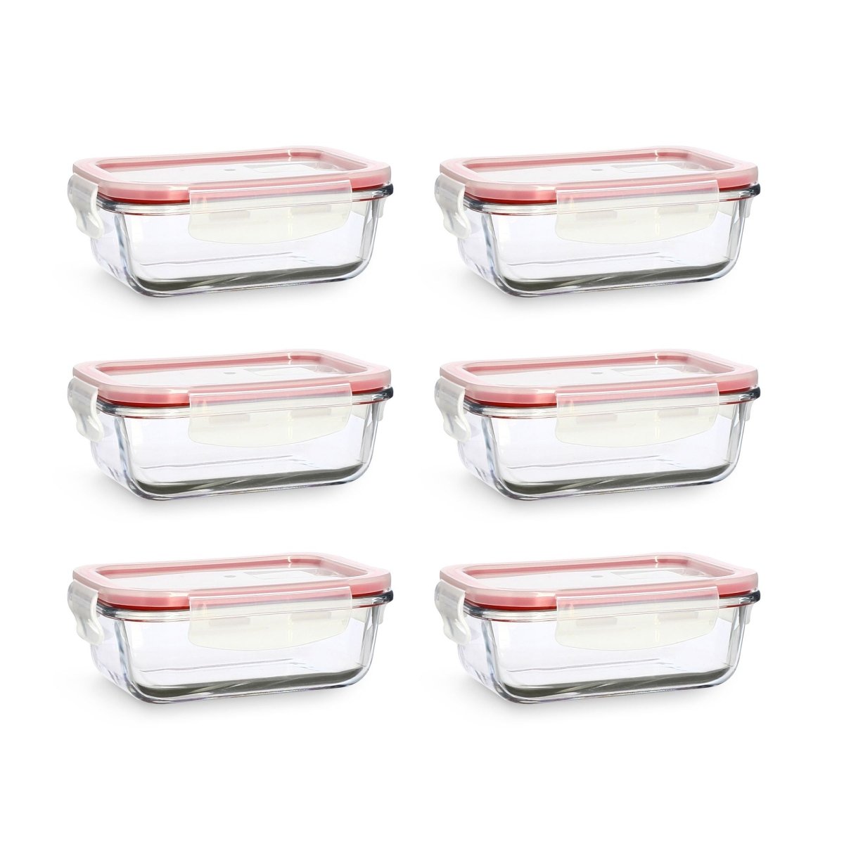 Lot de 6 boîtes hermétiques Clémentine 370ml en verre transparent avec couvercle rose Menastyl, vue d'ensemble