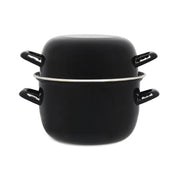 Marmite à moules 18 cm en acier émaillé noir Menastyl avec couvercle dôme et doubles poignées, vue de face