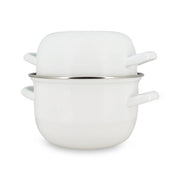 Marmite à moules en acier émaillé blanc 18 cm Menastyl avec couvercle, vue de face sur fond blanc
