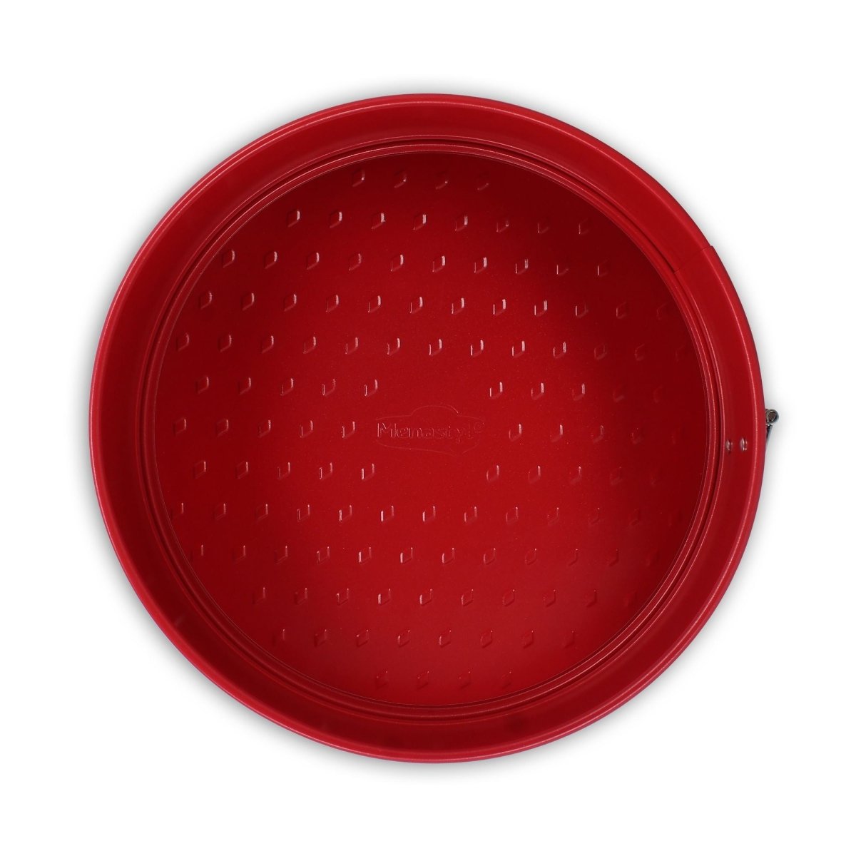 Vue de dessus moule à charnière rond Colorama 22 cm rouge magenta avec revêtement antiadhésif et motifs texturés
