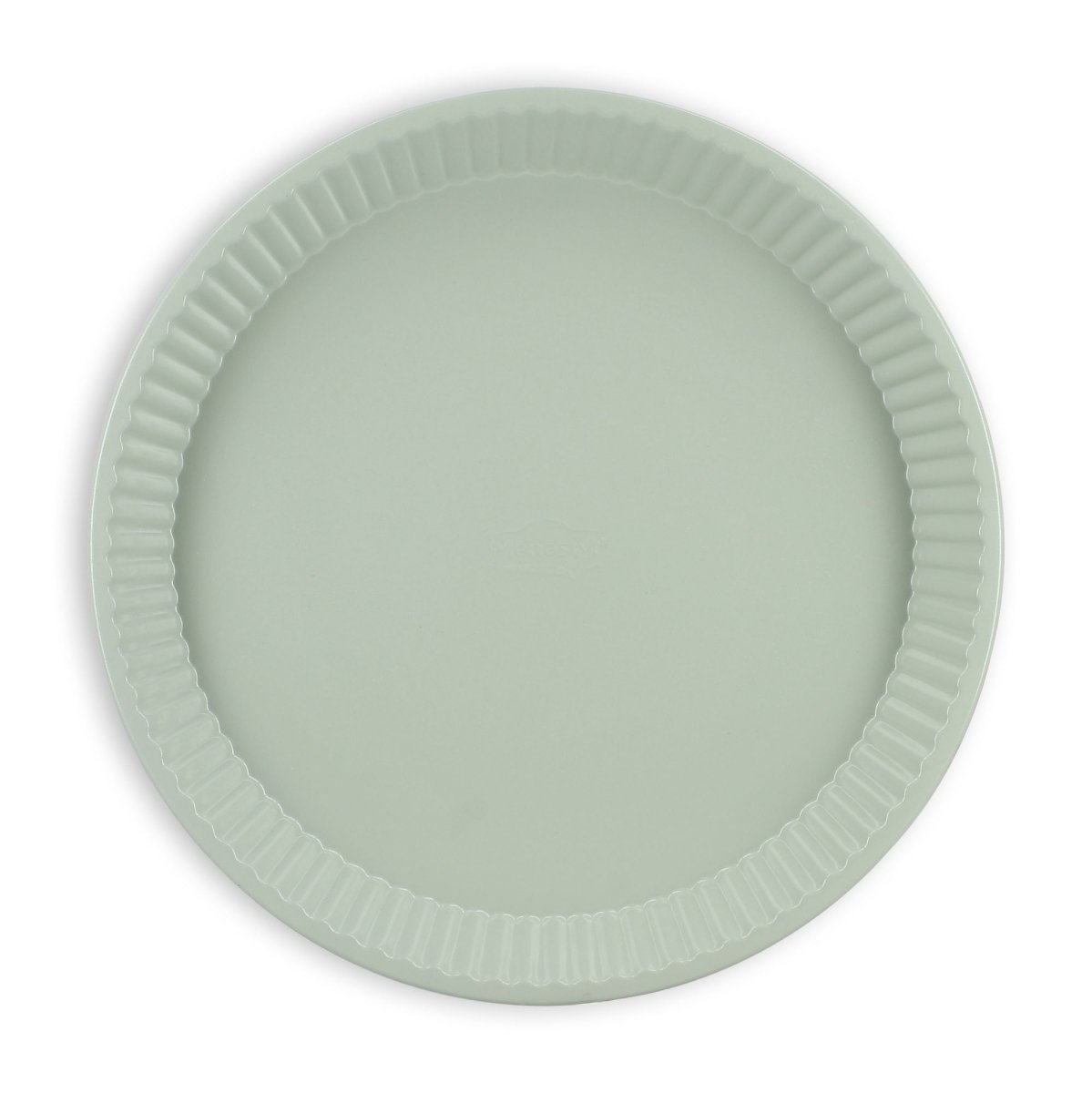 Moule à tarte Colorama céladon 28 cm vue de dessus, bord cannelé en acier carbone