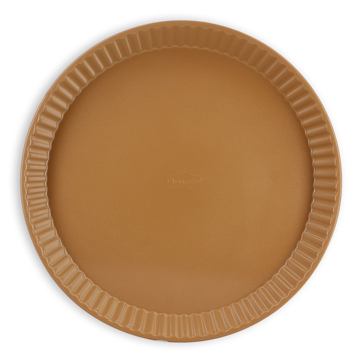 Moule à tarte Colorama 30 cm en acier carbone noisette, vue de dessus avec bords cannelés