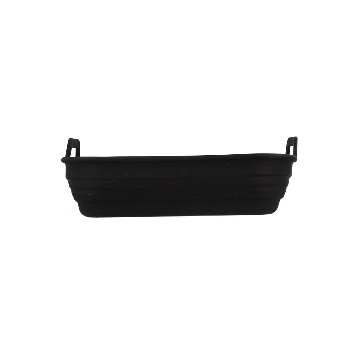 Moule carré en silicone noir avec poignées pour friteuse à air, vue de profil sur fond blanc