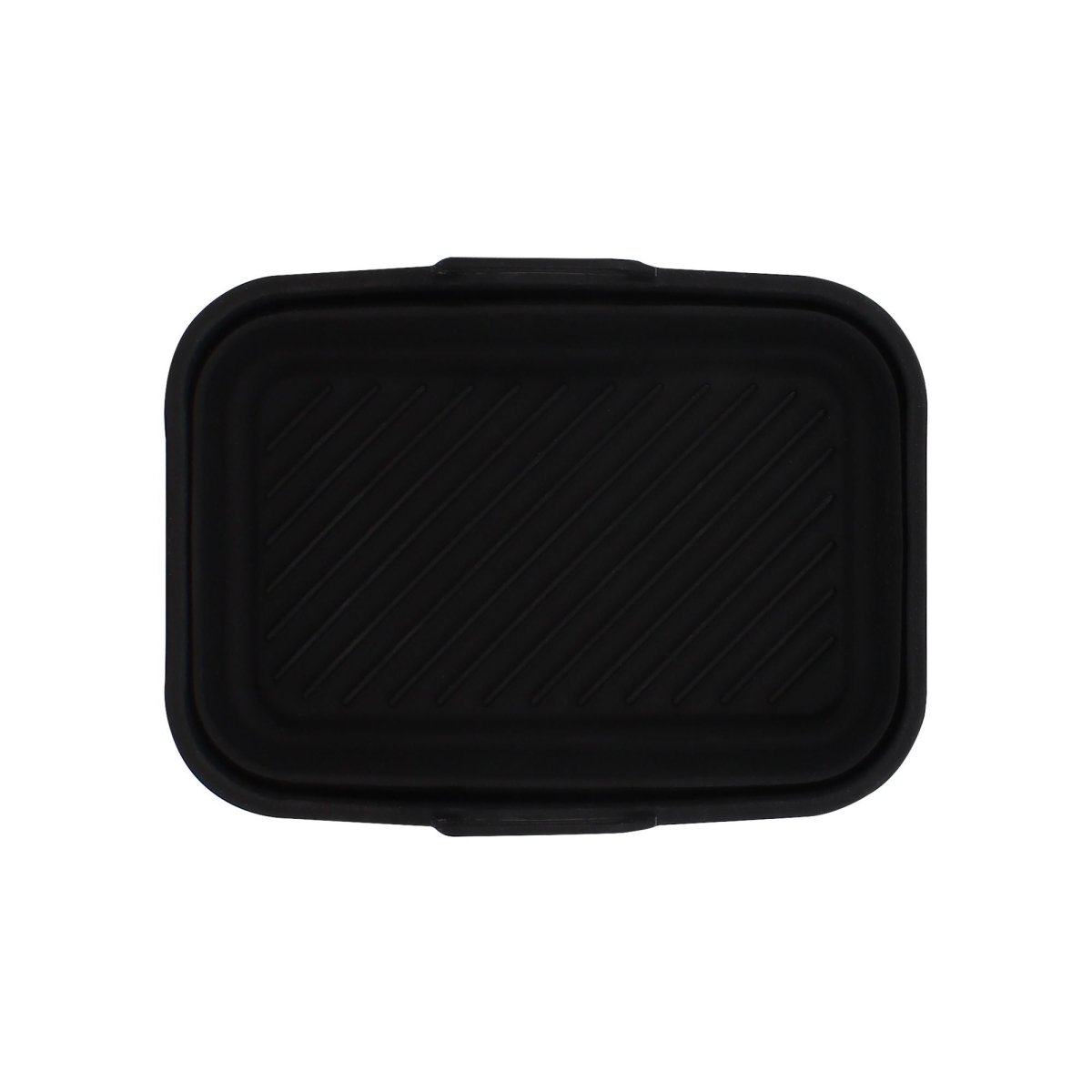 Moule rectangle en silicone noir pour friteuse à air, vue de dessus, texture antiadhésive striée