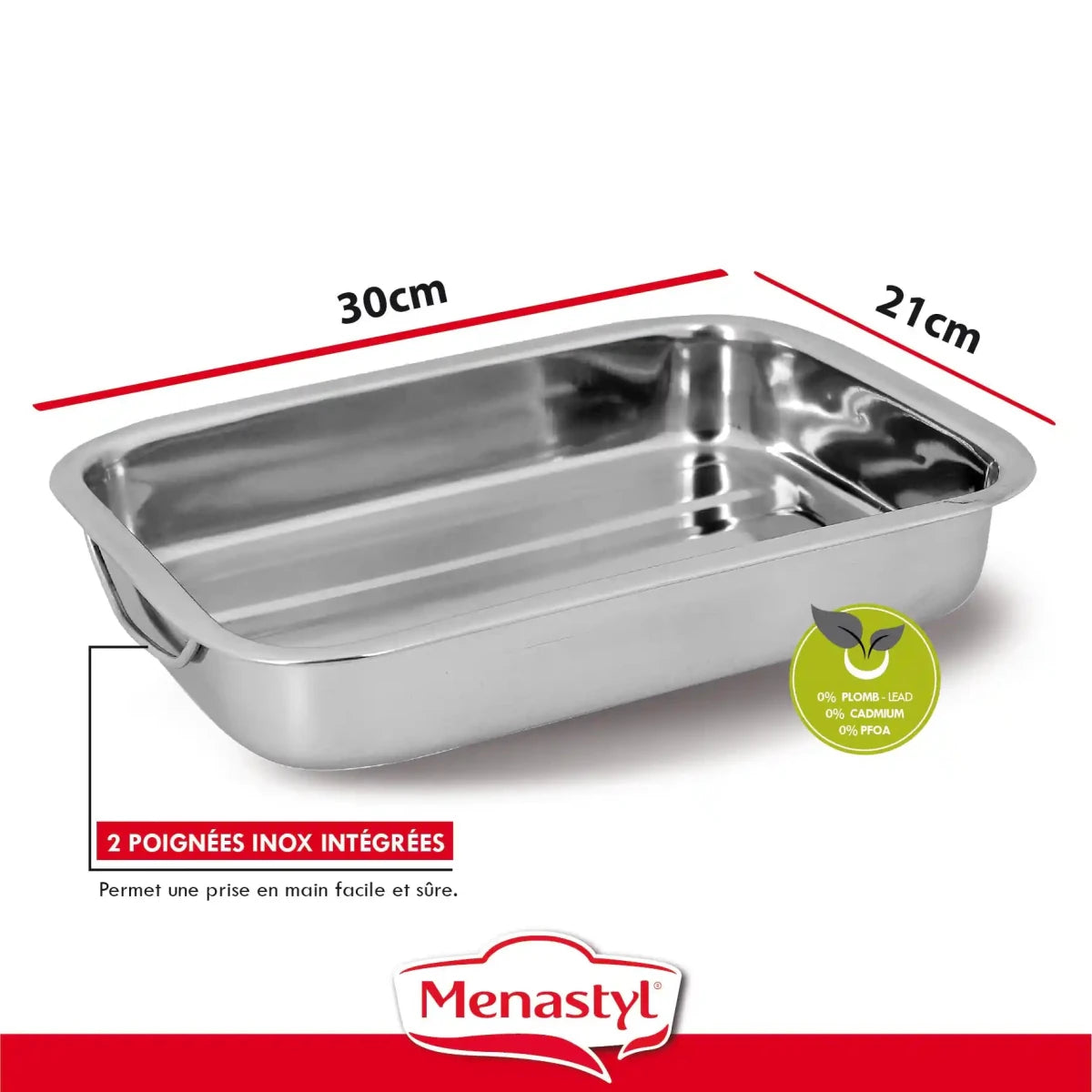 Plat à four Harry rectangulaire en acier inoxydable 30 x 21 cm - Menastyl - Plat à four