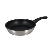 Poêle First 20 cm en acier inoxydable Menastyl, intérieur antiadhésif noir, extérieur argenté avec manche ergonomique