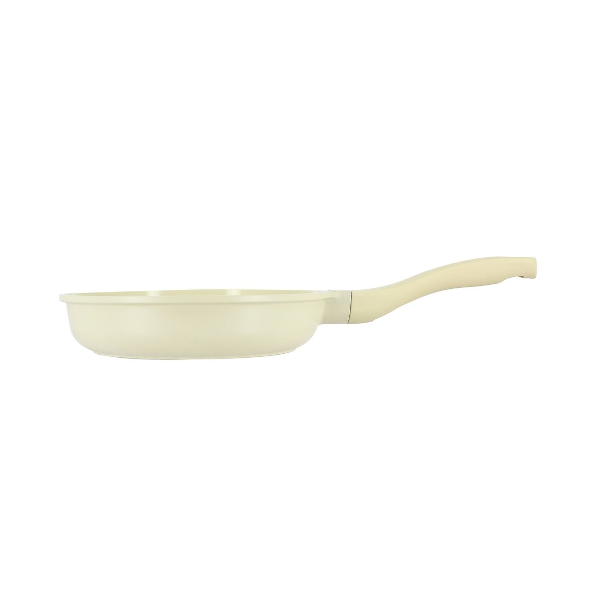 Poêle Pure 20cm Menastyl en fonte d'aluminium recyclé, coloris crème, vue de profil sur fond blanc