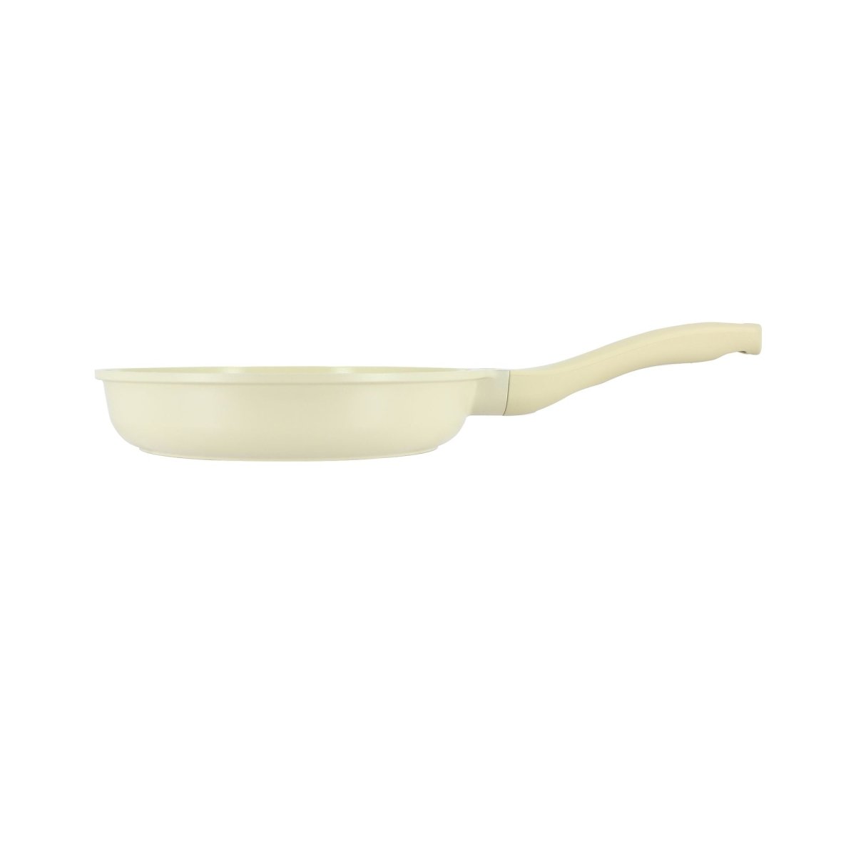 Poêle Pure 24cm en fonte d'aluminium recyclé couleur crème Menastyl, vue de profil sur fond blanc