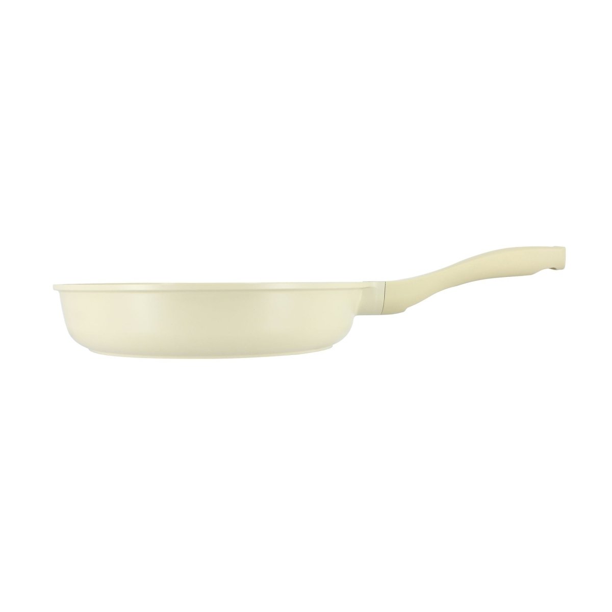Poêle Pure 28cm crème en fonte d'aluminium recyclé Menastyl, vue de profil sur fond blanc