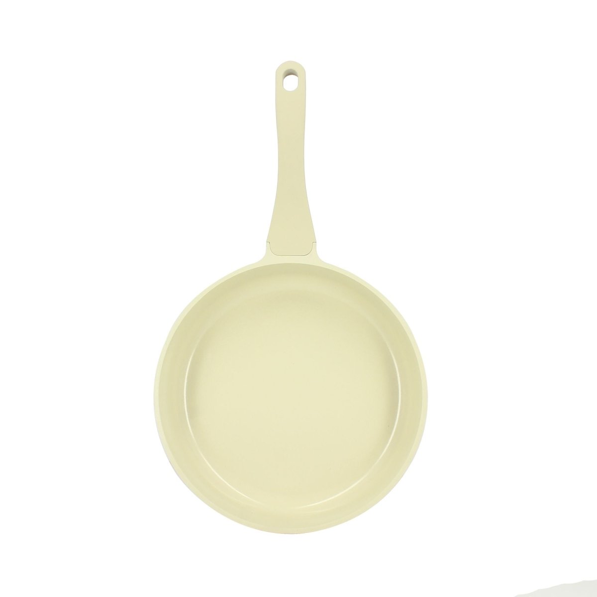 Poêle Pure 28cm en fonte d'aluminium recyclé couleur crème, vue de dessus sur fond blanc