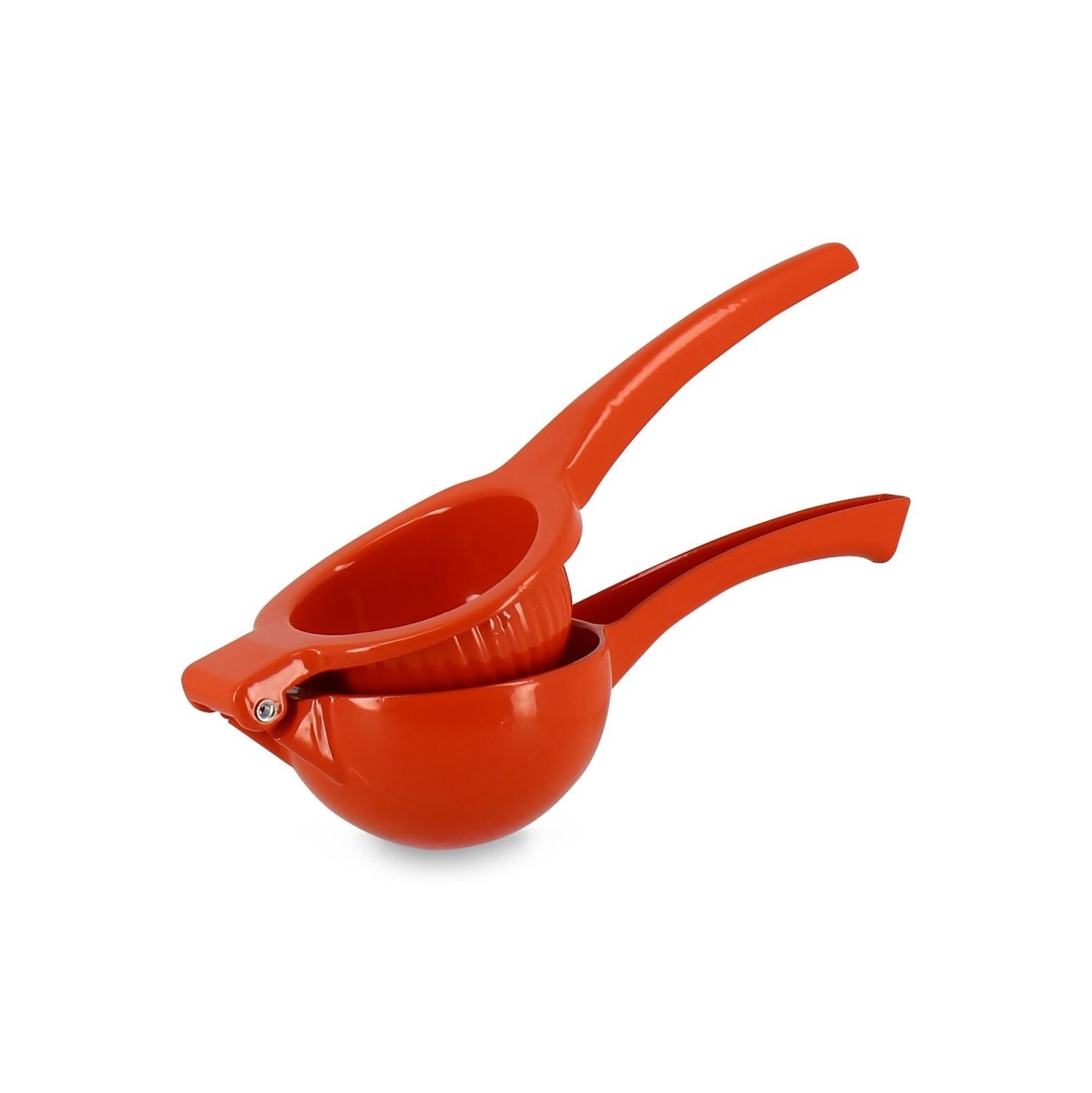 Presse-orange manuel 23,5cm en aluminium orange Menastyl, vue d'ensemble sur fond blanc