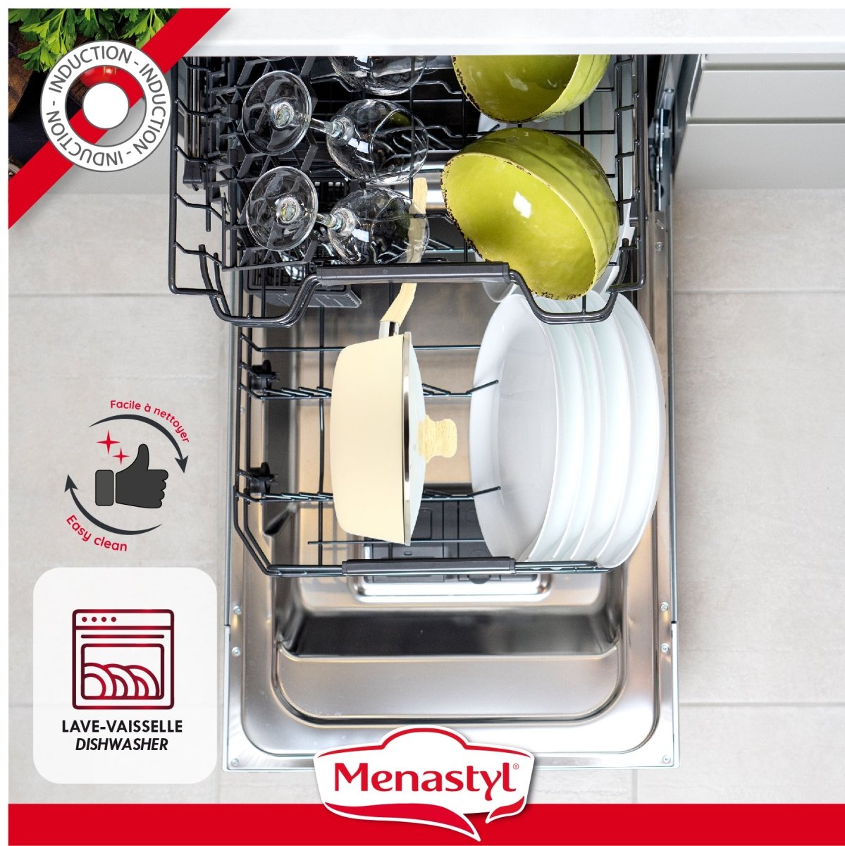 Sauteuse Colorama 24 cm compatible induction dans un lave-vaisselle ouvert, facile à nettoyer