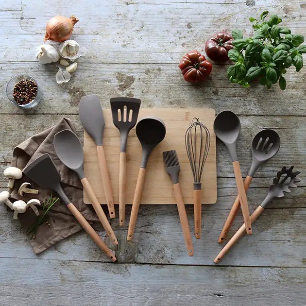 Spatule ajourée Eliott en silicone avec manche en bois - Menastyl - Spatule