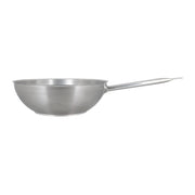 Wok professionnel 30cm en acier inoxydable Menastyl avec poignée tubulaire, vue de profil sur fond blanc