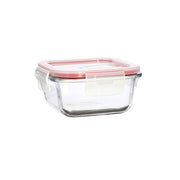 Boîte hermétique carrée Clémentine 310mL en verre borosilicate transparent avec couvercle rose Menastyl