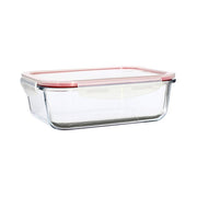 Boîte hermétique rectangulaire Clémentine 1500mL en verre transparent avec couvercle clipsable, vue de trois-quarts Menastyl