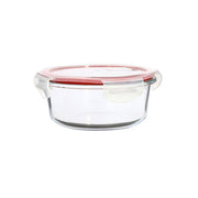 Boîte hermétique ronde Clémentine 640mL Menastyl en verre transparent avec couvercle à clips rouges