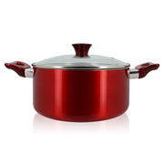 Faitout Cerise 24cm rouge aluminium avec couvercle en verre Menastyl, vue de face sur fond blanc